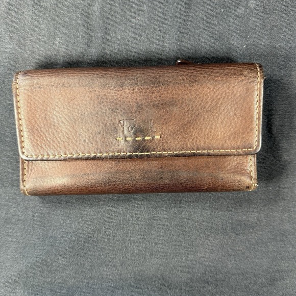Fossil Handbags - Fossil Trifold Wallet Snap Closure Organizer Brown‎ Leather Zippered Pocket